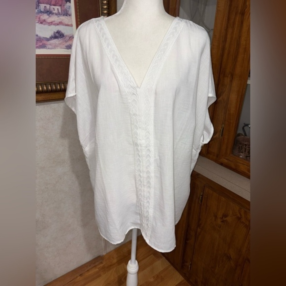 NWT Fred David size 3x white sleeveless fitted shirt with embroidery lightweight